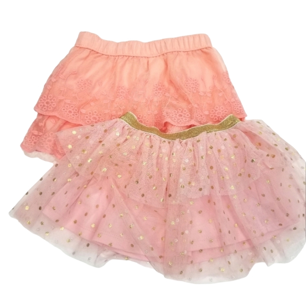 12 Month Girl | Pink Skirt Bundle with Gold Dots Lace and Tulle